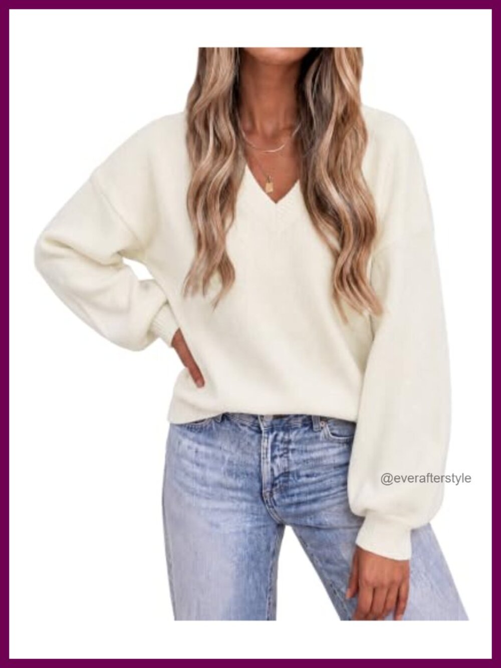 Cashmere Blend V-Neck Cropped Pullover Sweater Lantern Sleeve